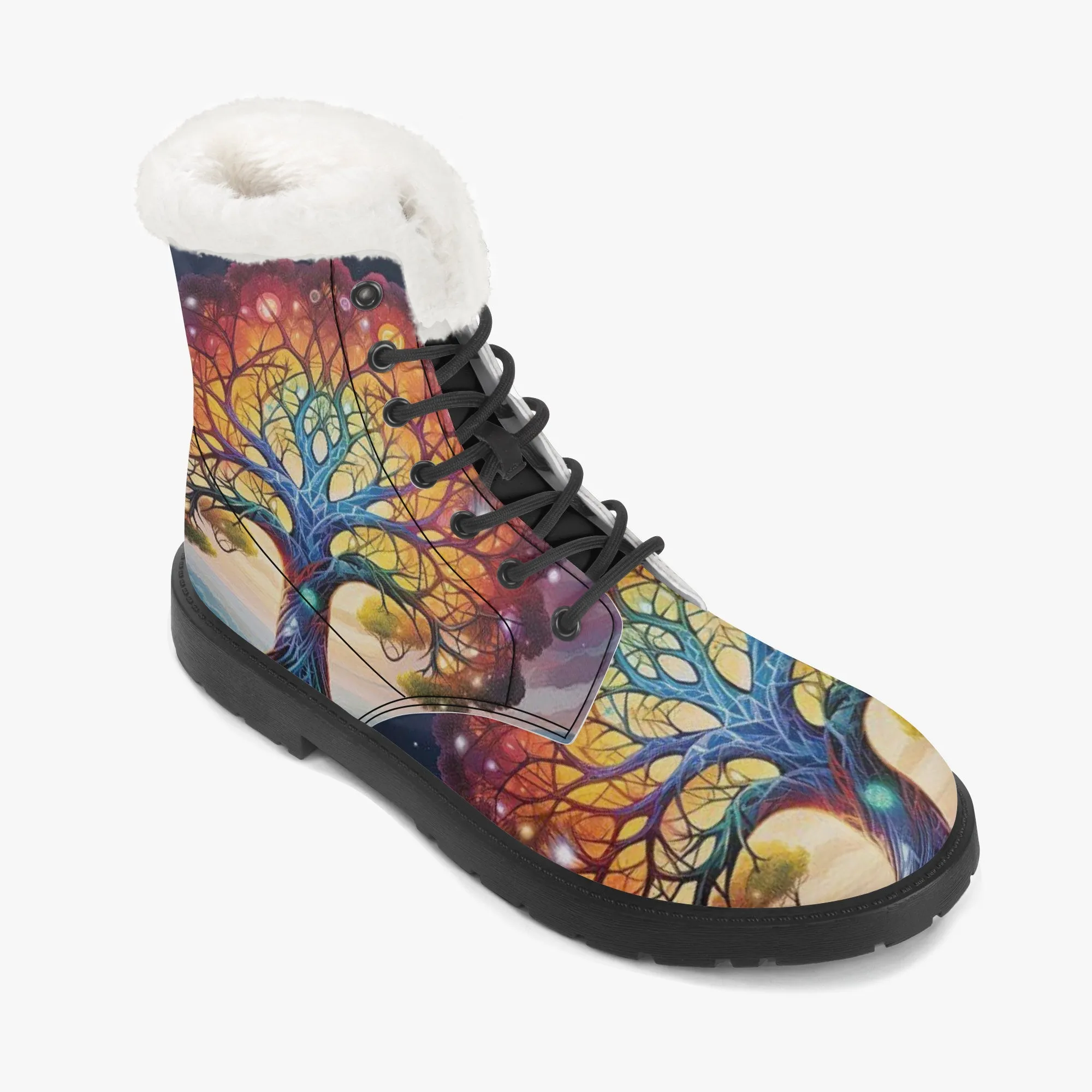 Electric Trees Faux Fur Leather Boots