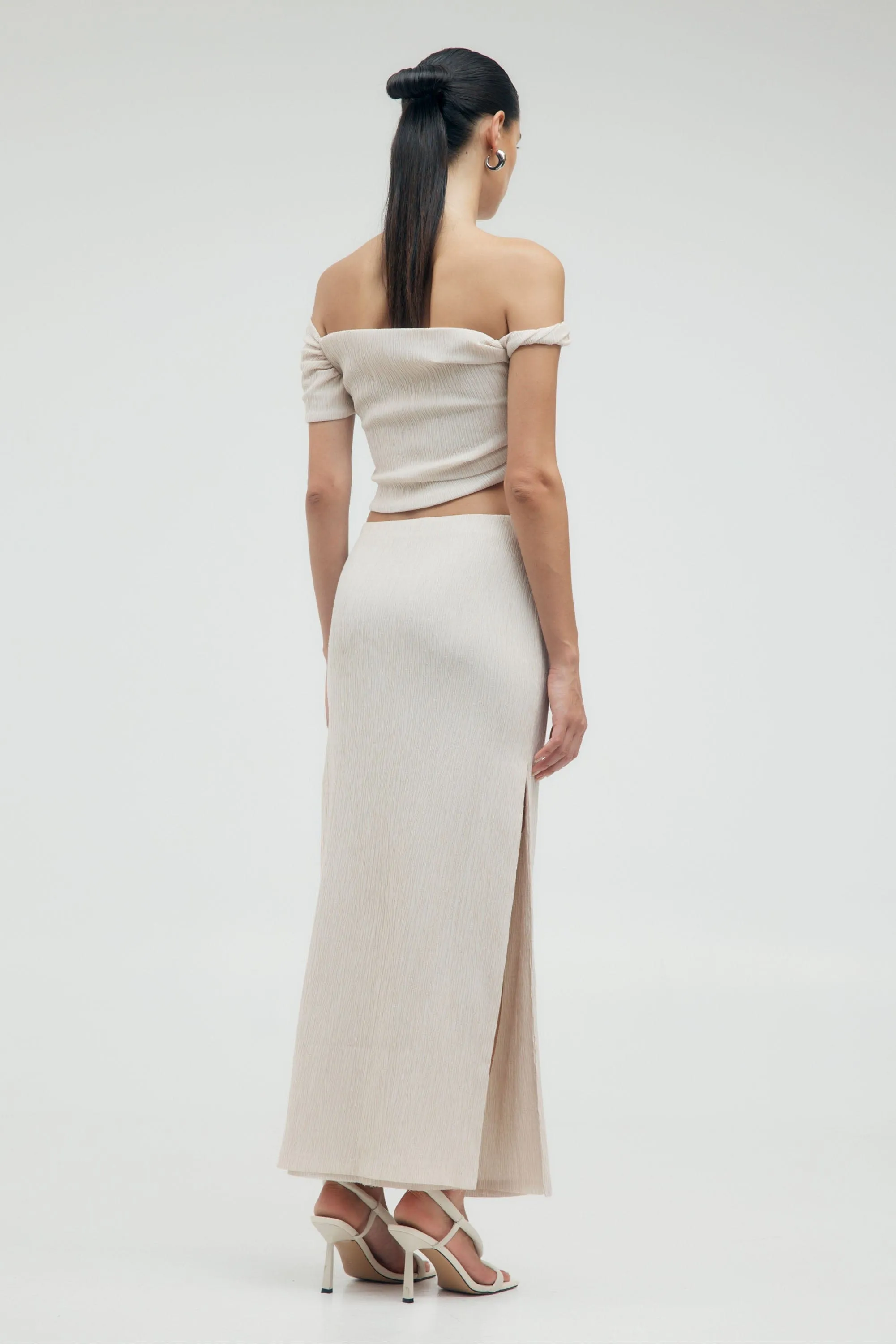 ELECTRIC TUCKED MAXI SKIRT | BONE