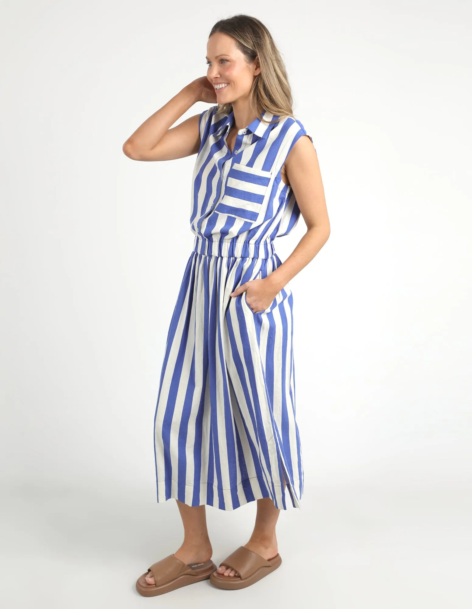 Elm Palermo Stripe Dress Royal Blue/Marshmallow Stripe