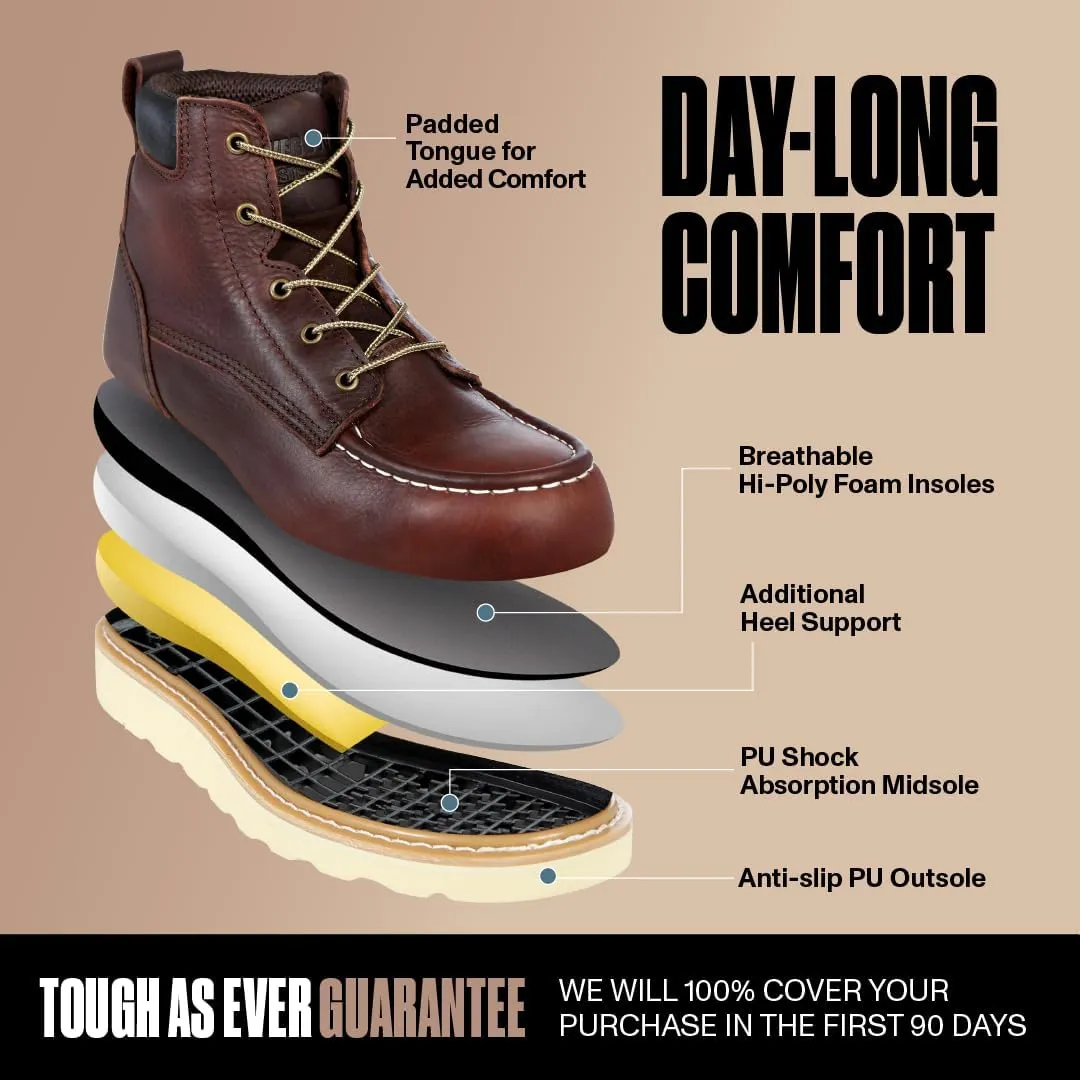 EverBoots Steel Toe Work Boot, Abrasion & Oil Slip Resistant Wedge Moc Toe Boots, Heavy Duty Soft Oiled Leather Lightweight Construction, Goodyear Welt Men's Industrial 6" Safety Protection Workboots