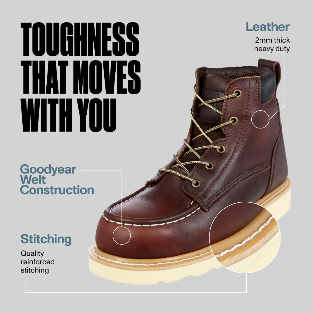 EverBoots Steel Toe Work Boot, Abrasion & Oil Slip Resistant Wedge Moc Toe Boots, Heavy Duty Soft Oiled Leather Lightweight Construction, Goodyear Welt Men's Industrial 6" Safety Protection Workboots