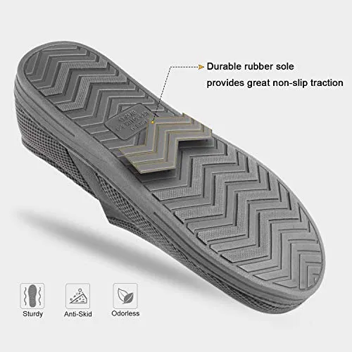 FamilyFairy Men's Comfy Cotton Knitted Slippers Breathable Memory Foam House Shoes with Fleece Lining and Rubber Sole (Large / 11-12, Gray)