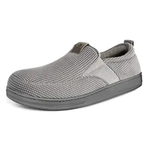 FamilyFairy Men's Comfy Cotton Knitted Slippers Breathable Memory Foam House Shoes with Fleece Lining and Rubber Sole (Large / 11-12, Gray)