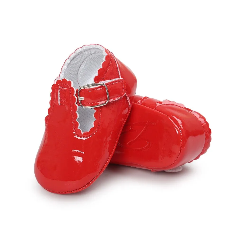 Fashion PU leather baby moccasins shoes T bar red