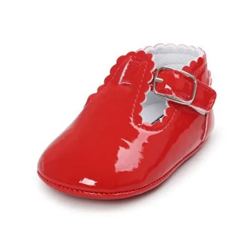 Fashion PU leather baby moccasins shoes T bar red