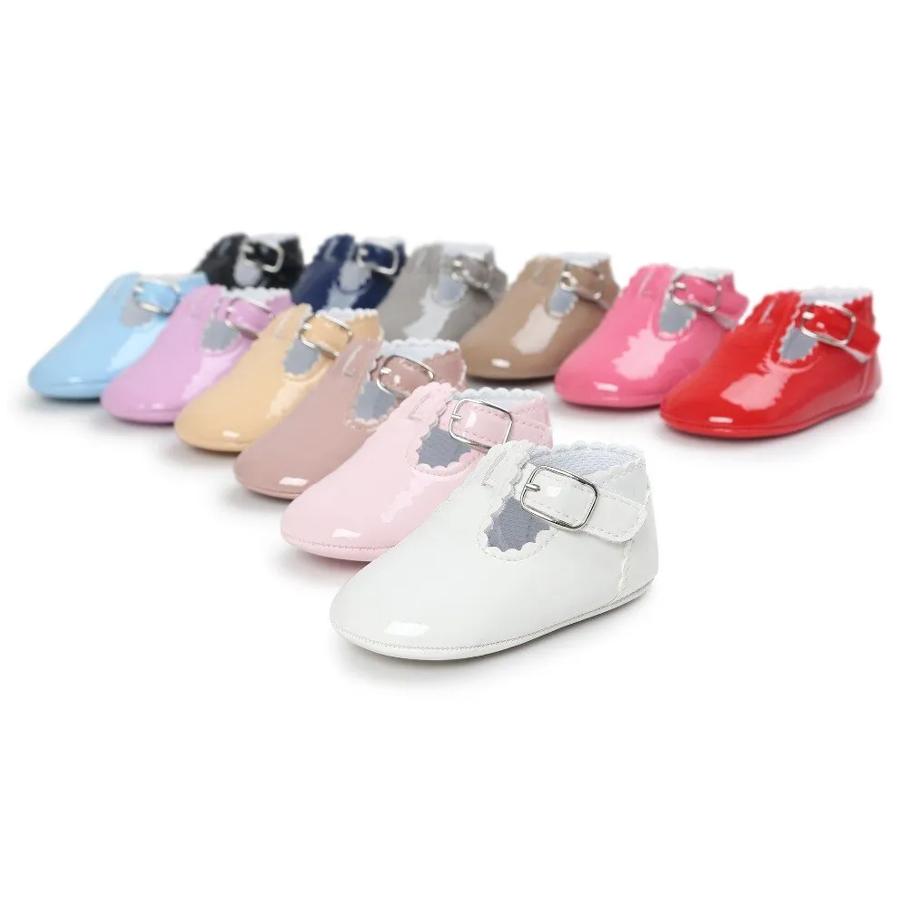 Fashion PU leather baby moccasins shoes T bar red