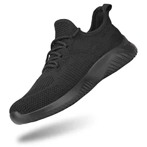 Footfox Men’s Walking Sneakers Lightweight Breathable Fashion Athletic Gym Casual Tennis Shoes,All Black 13