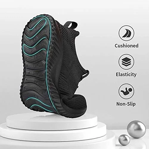Footfox Men’s Walking Sneakers Lightweight Breathable Fashion Athletic Gym Casual Tennis Shoes,All Black 13