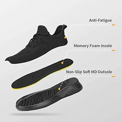 Footfox Men’s Walking Sneakers Lightweight Breathable Fashion Athletic Gym Casual Tennis Shoes,All Black 13
