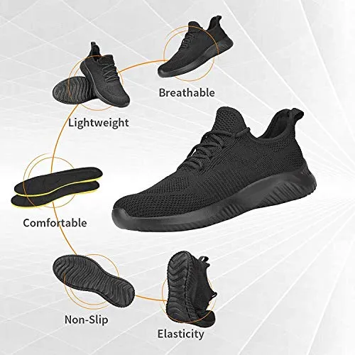 Footfox Men’s Walking Sneakers Lightweight Breathable Fashion Athletic Gym Casual Tennis Shoes,All Black 13