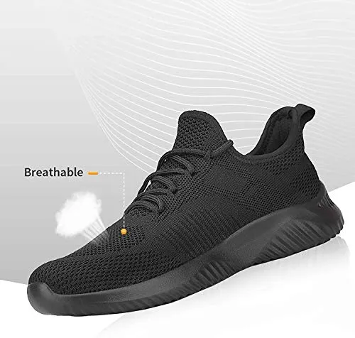 Footfox Men’s Walking Sneakers Lightweight Breathable Fashion Athletic Gym Casual Tennis Shoes,All Black 13