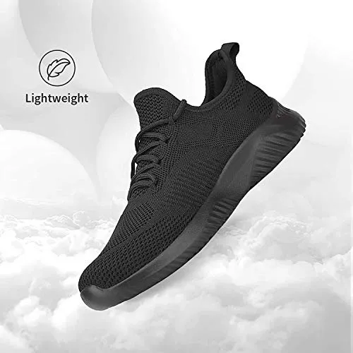 Footfox Men’s Walking Sneakers Lightweight Breathable Fashion Athletic Gym Casual Tennis Shoes,All Black 13