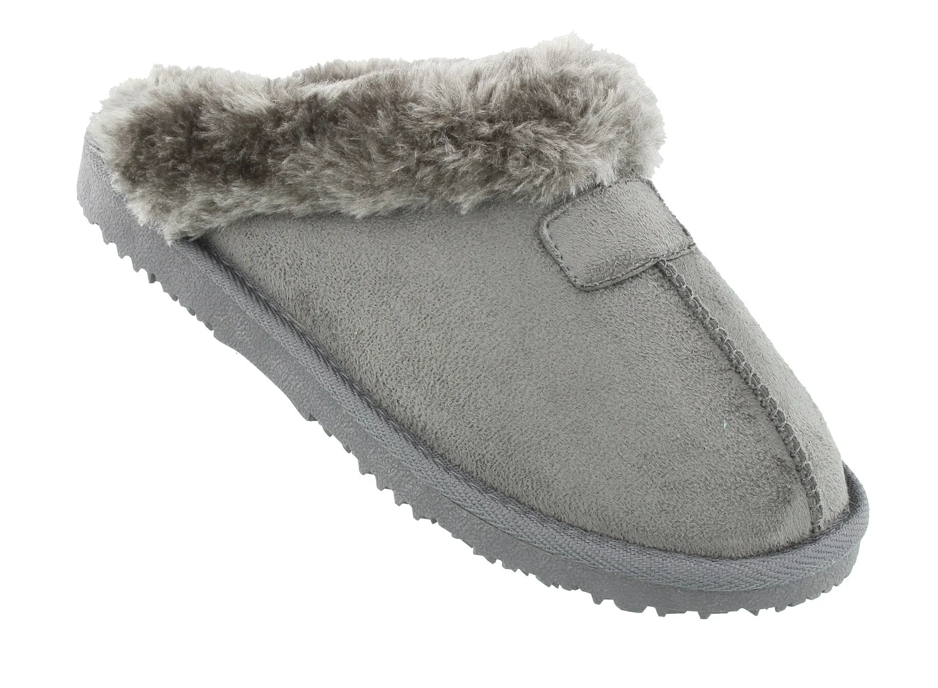Fur Lined Memory Foam Mules Slippers In Grey