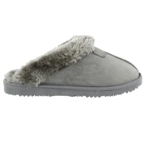 Fur Lined Memory Foam Mules Slippers In Grey