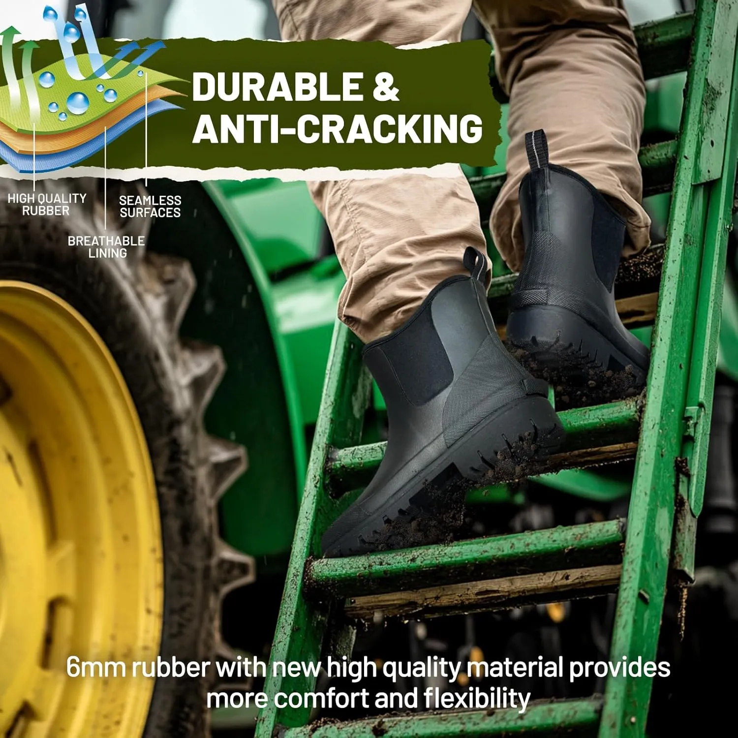 Furuian Men's Steel Toe Rain Boots Rubber Work Boots Chelsea Rain Boots Waterproof Ankle/Short Mud Boots for Men Non Slip Construction Boots Hunting Boots for Agriculture and Industrial Working