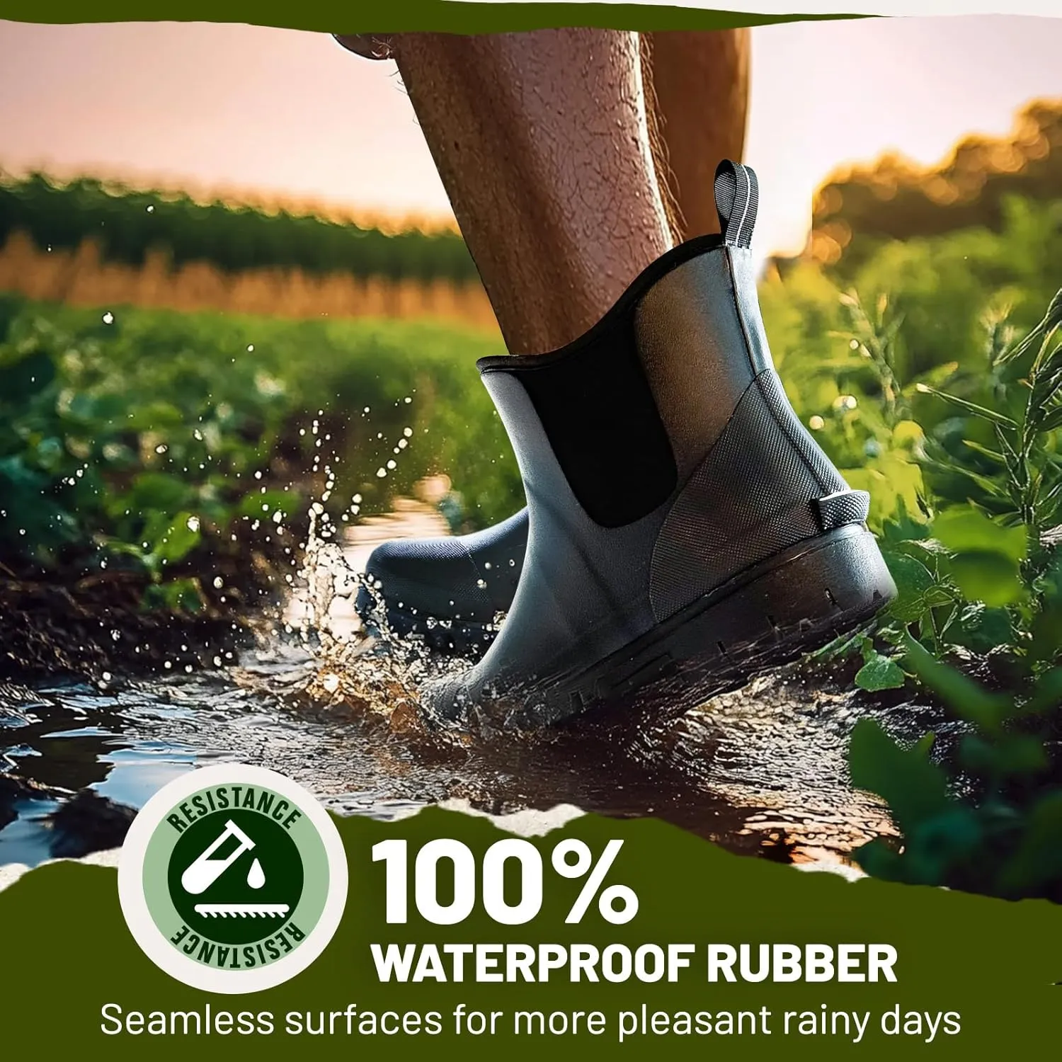Furuian Men's Steel Toe Rain Boots Rubber Work Boots Chelsea Rain Boots Waterproof Ankle/Short Mud Boots for Men Non Slip Construction Boots Hunting Boots for Agriculture and Industrial Working