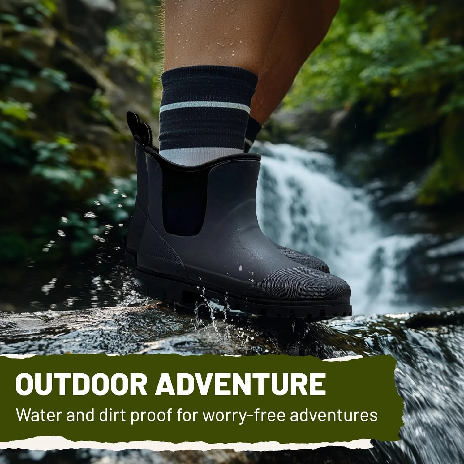 Furuian Men's Steel Toe Rain Boots Rubber Work Boots Chelsea Rain Boots Waterproof Ankle/Short Mud Boots for Men Non Slip Construction Boots Hunting Boots for Agriculture and Industrial Working