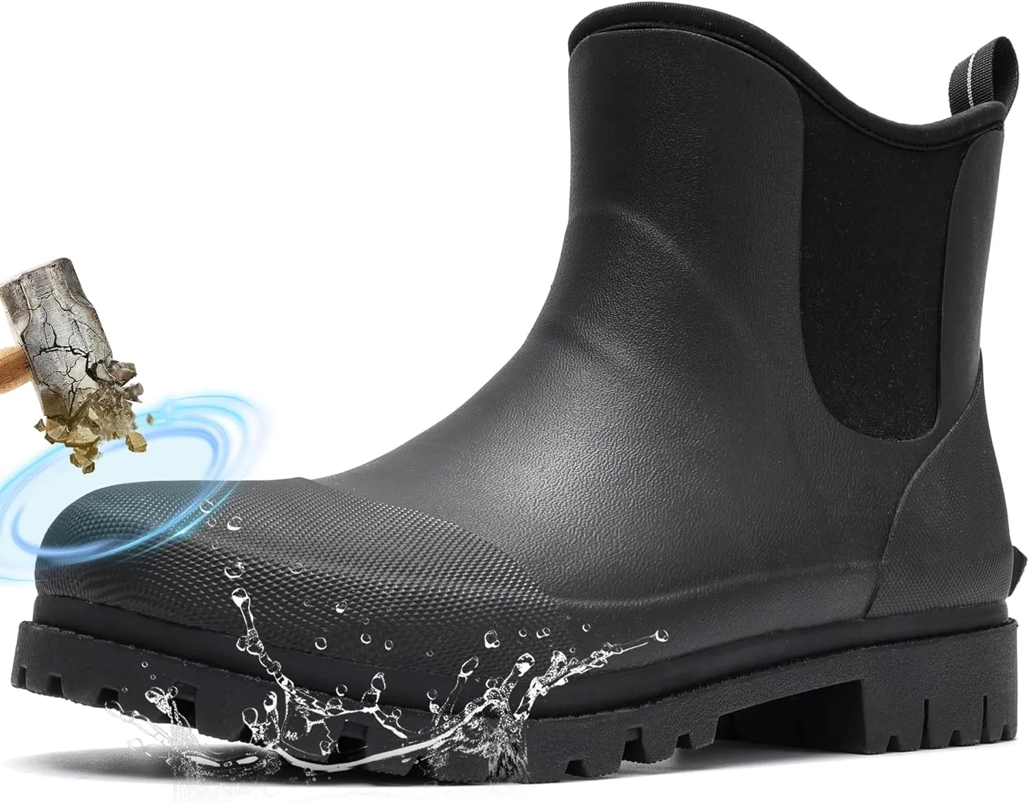 Furuian Men's Steel Toe Rain Boots Rubber Work Boots Chelsea Rain Boots Waterproof Ankle/Short Mud Boots for Men Non Slip Construction Boots Hunting Boots for Agriculture and Industrial Working