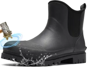 Furuian Men's Steel Toe Rain Boots Rubber Work Boots Chelsea Rain Boots Waterproof Ankle/Short Mud Boots for Men Non Slip Construction Boots Hunting Boots for Agriculture and Industrial Working