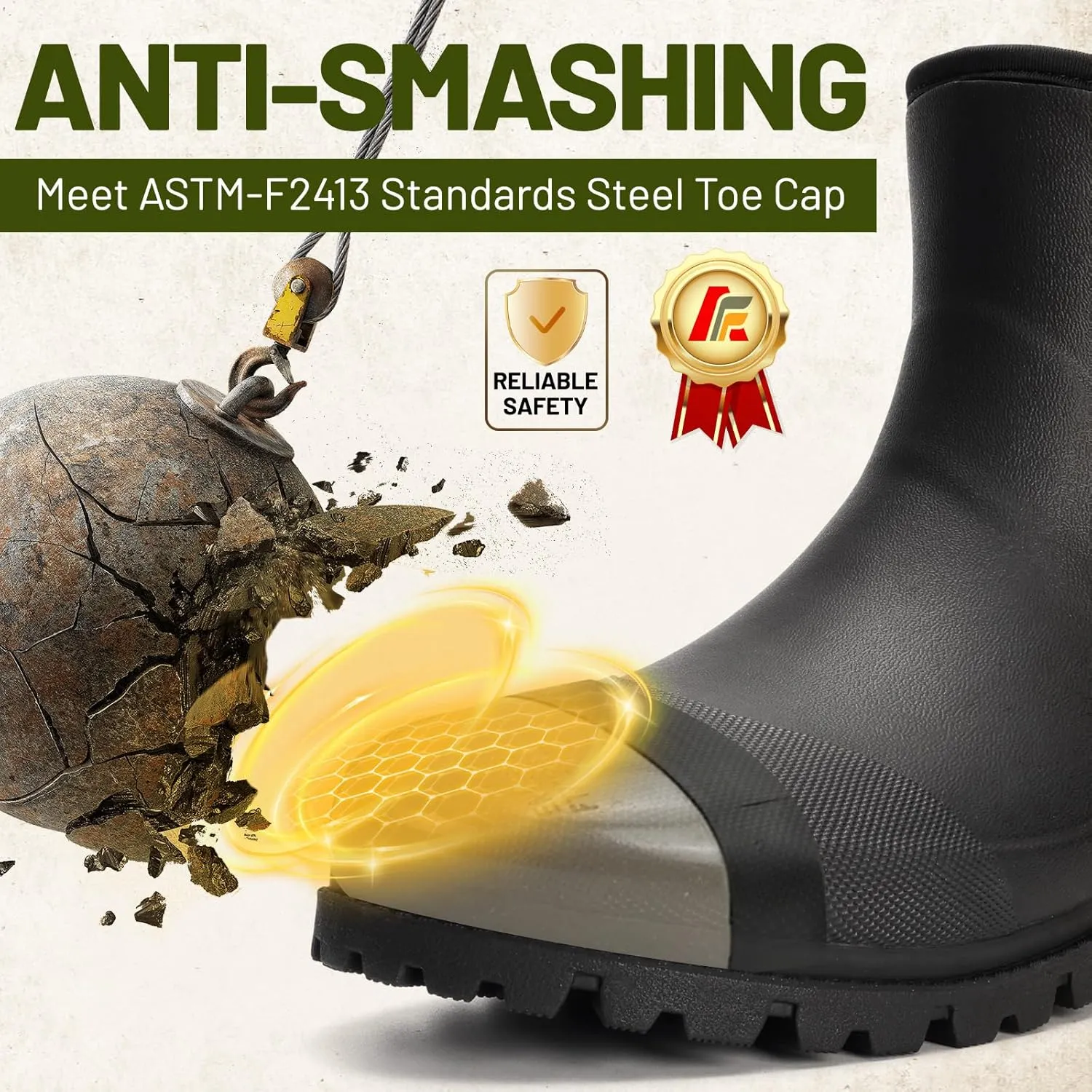 Furuian Men's Steel Toe Rain Boots Rubber Work Boots Chelsea Rain Boots Waterproof Ankle/Short Mud Boots for Men Non Slip Construction Boots Hunting Boots for Agriculture and Industrial Working