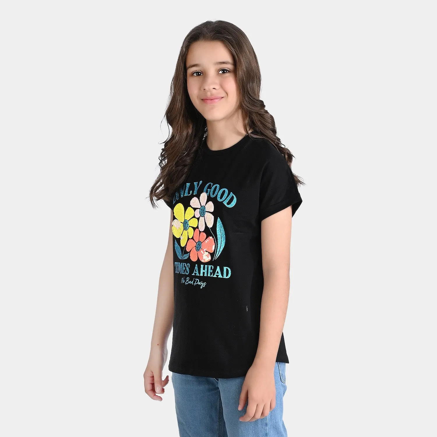 Girls Lycra Jersey T-Shirt Good Time-Jet Black