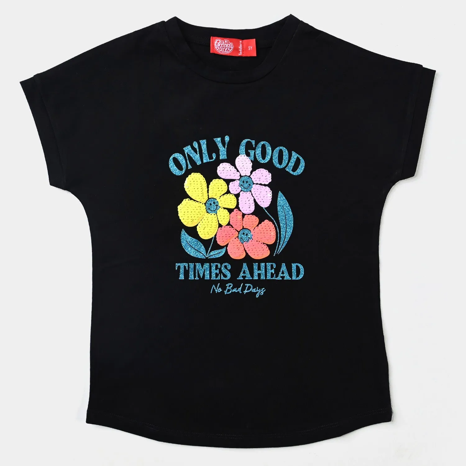 Girls Lycra Jersey T-Shirt Good Time-Jet Black