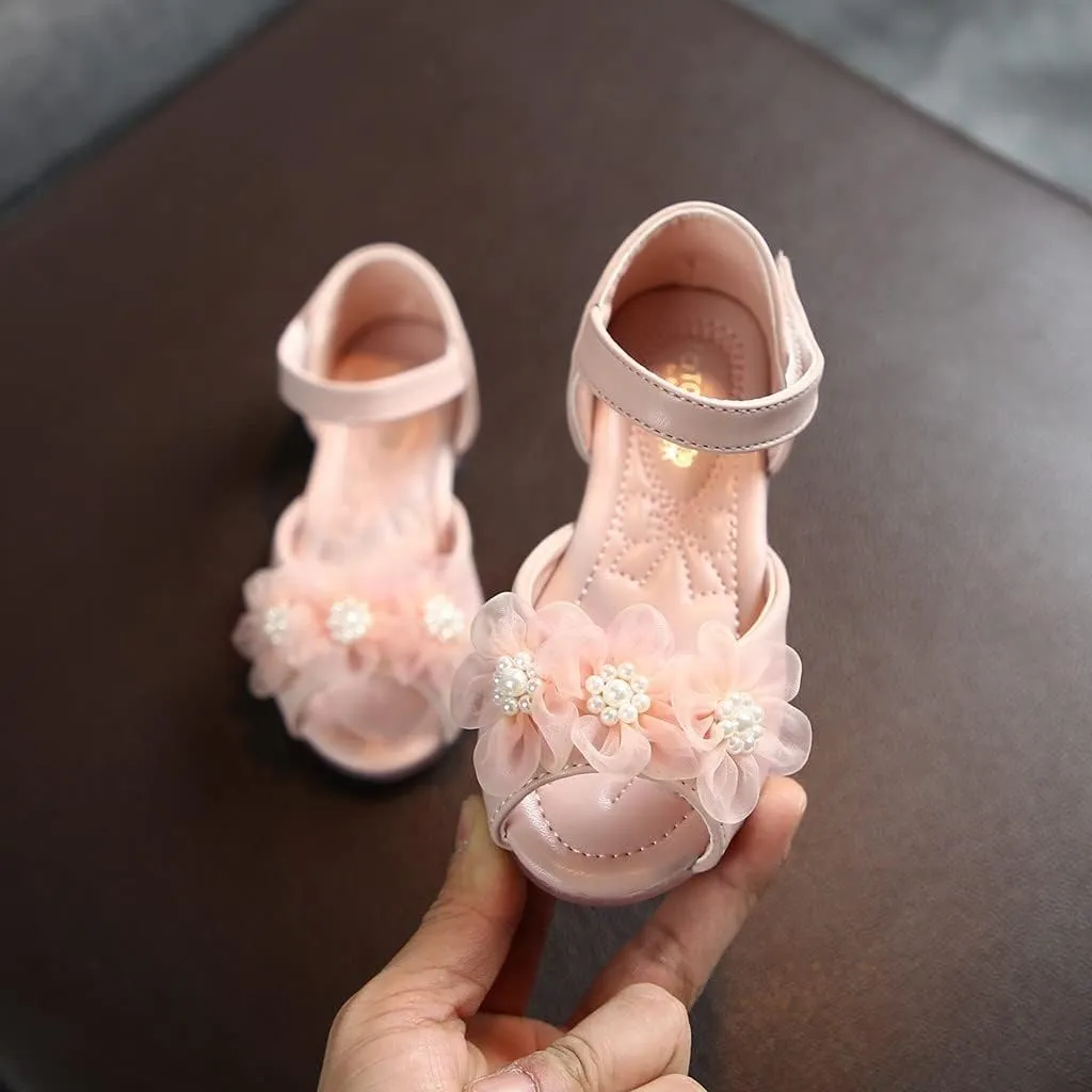 Girls Shoes Toddler Baby Flower Pearl Sandals Kids Party Dress Shoes Lightweight Open Toe Leather Summer Sandals
