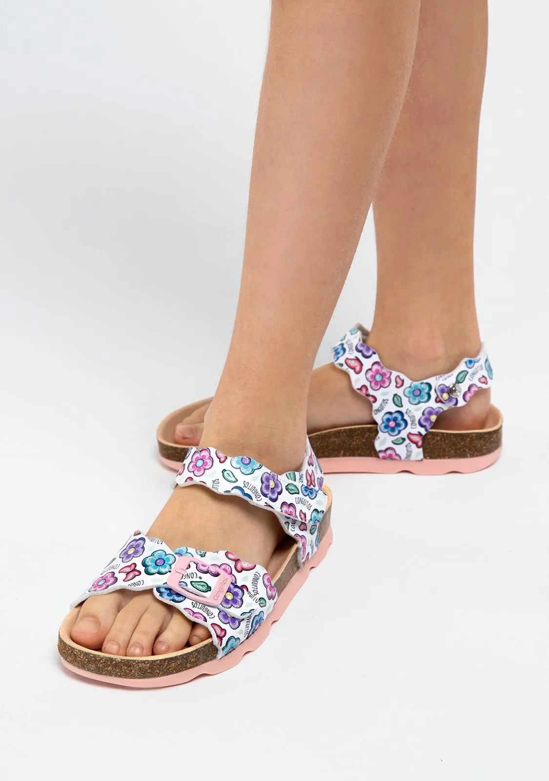 Girl's White Bio Flowers Sandals