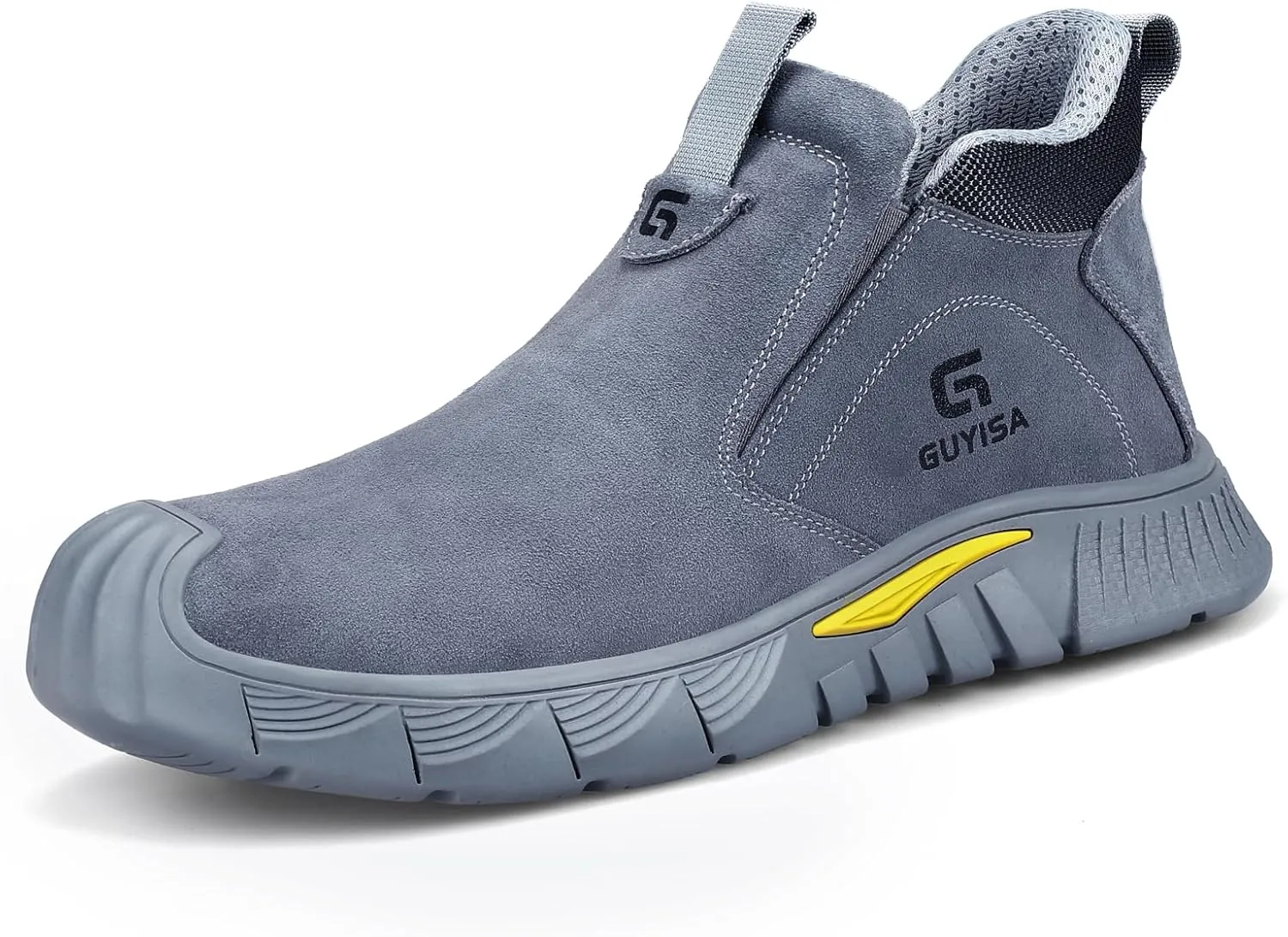 GLANOUDUN Welding Work Boots for Men Slip on Steel Toe Shoes for Men Indestructible Men's Steel Toe Boots Comfortable Safety Work Shoes Construction Welder Safety Footwear Grey,7.5