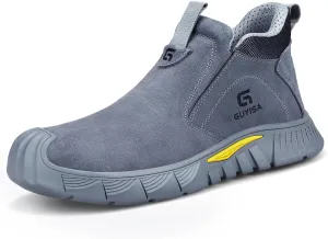 GLANOUDUN Welding Work Boots for Men Slip on Steel Toe Shoes for Men Indestructible Men's Steel Toe Boots Comfortable Safety Work Shoes Construction Welder Safety Footwear Grey,7.5