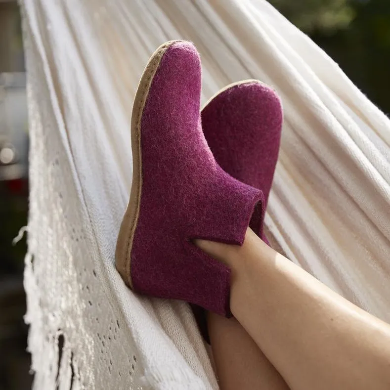 Glerups Felted Wool Boot with Leather Sole - Cranberry