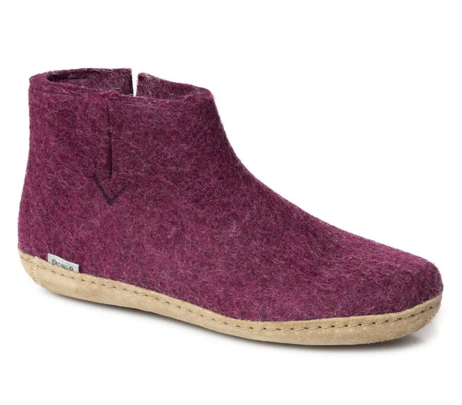 Glerups Felted Wool Boot with Leather Sole - Cranberry