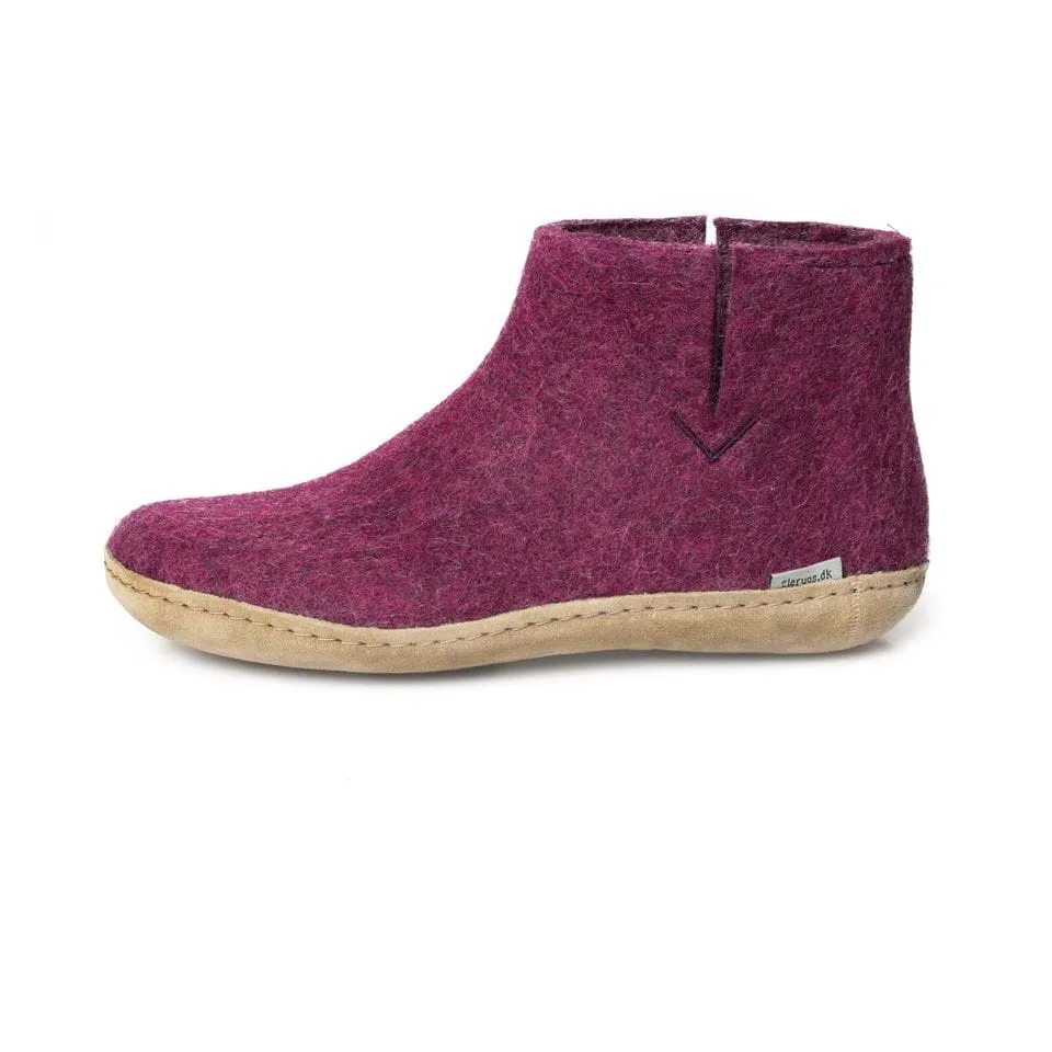 Glerups Felted Wool Boot with Leather Sole - Cranberry