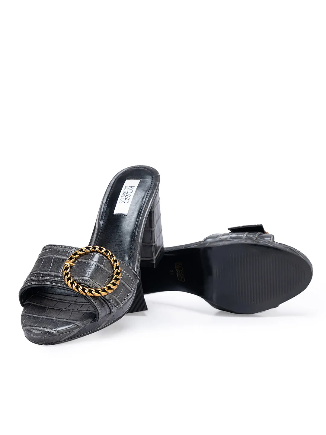 Grey Croco Textured Block Heel