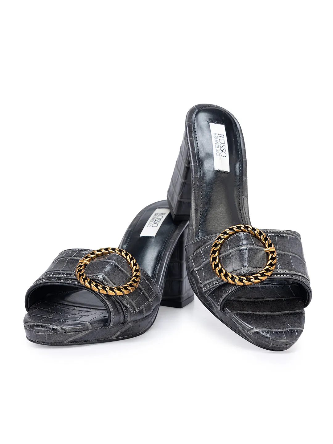 Grey Croco Textured Block Heel