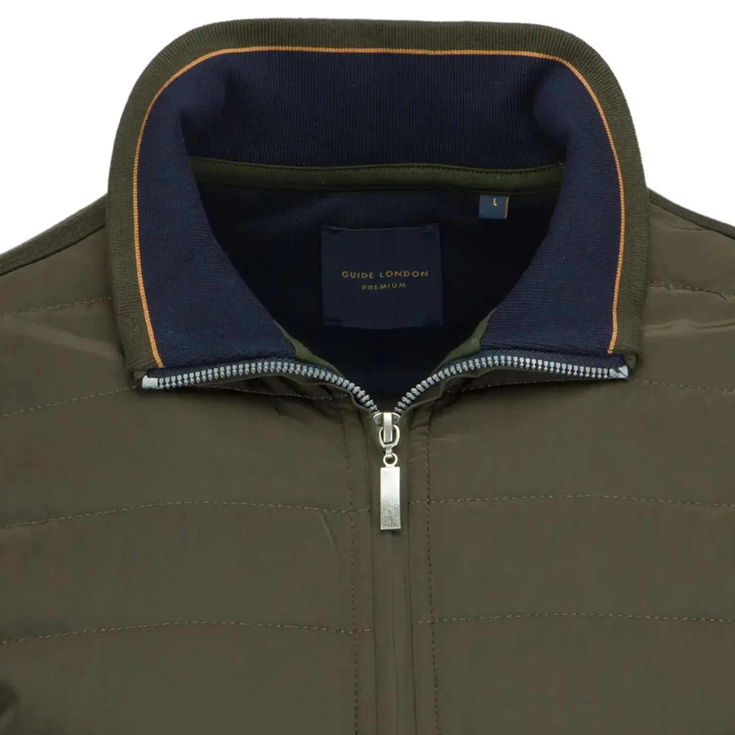 Guide London Olive Green Puffer Front Knit Jacket