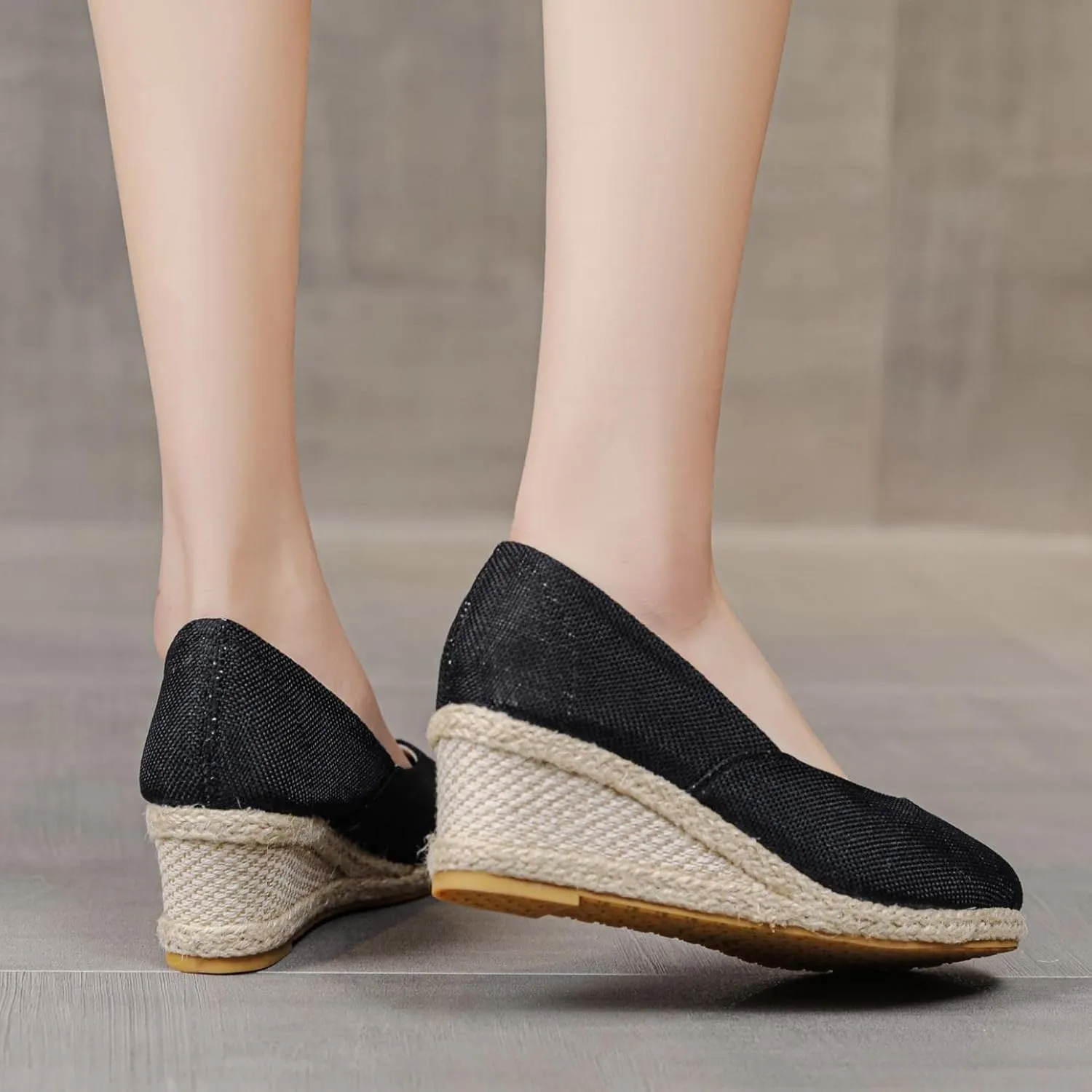 Hbeylia Women's Espadrille Slip On Loafers Ladies Fashion Casual Wedge Platform Closed Round Toe Chunky High Heels Dress Sandals Slip On Loafers Autumn Summer Walking Shoes for Work Nurse