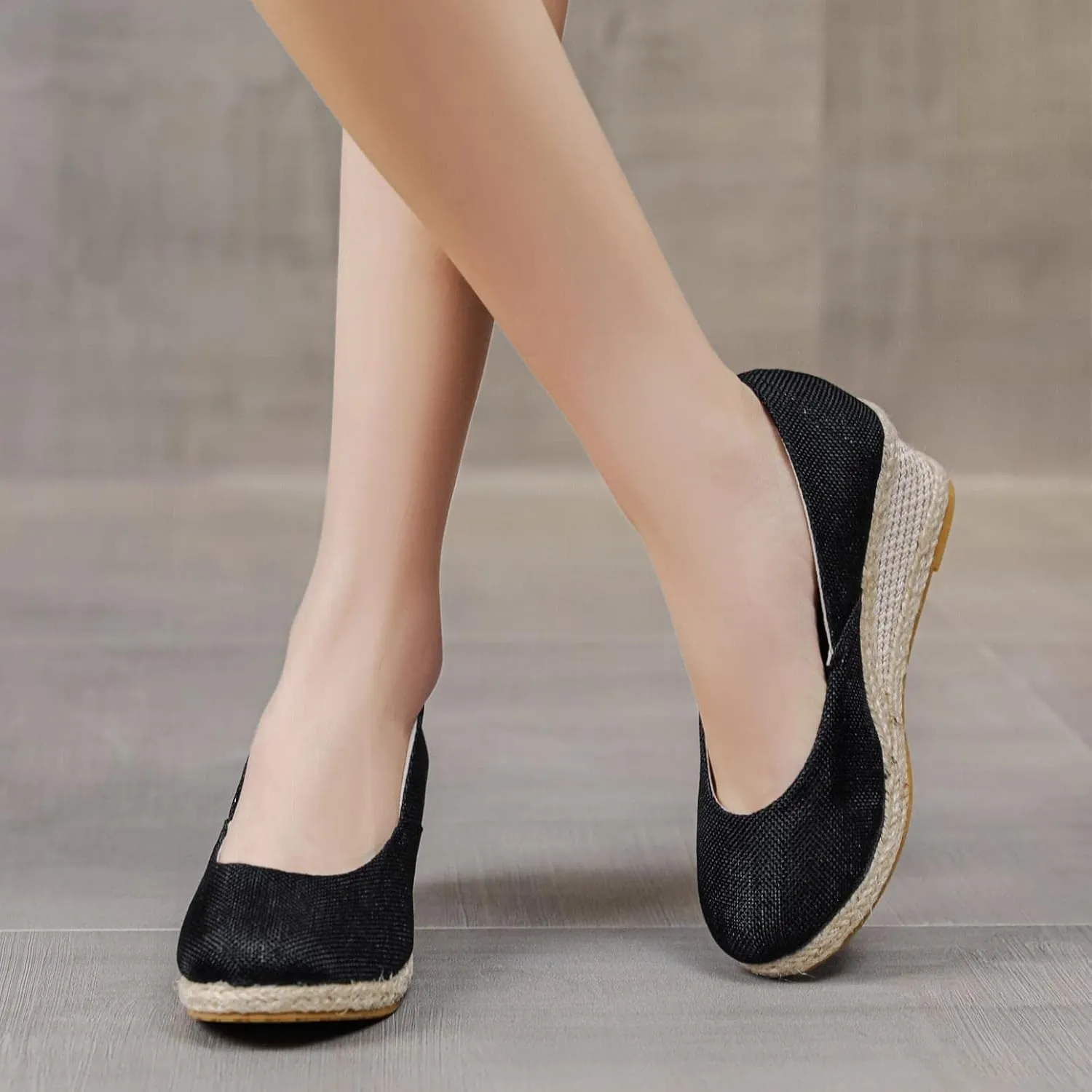 Hbeylia Women's Espadrille Slip On Loafers Ladies Fashion Casual Wedge Platform Closed Round Toe Chunky High Heels Dress Sandals Slip On Loafers Autumn Summer Walking Shoes for Work Nurse