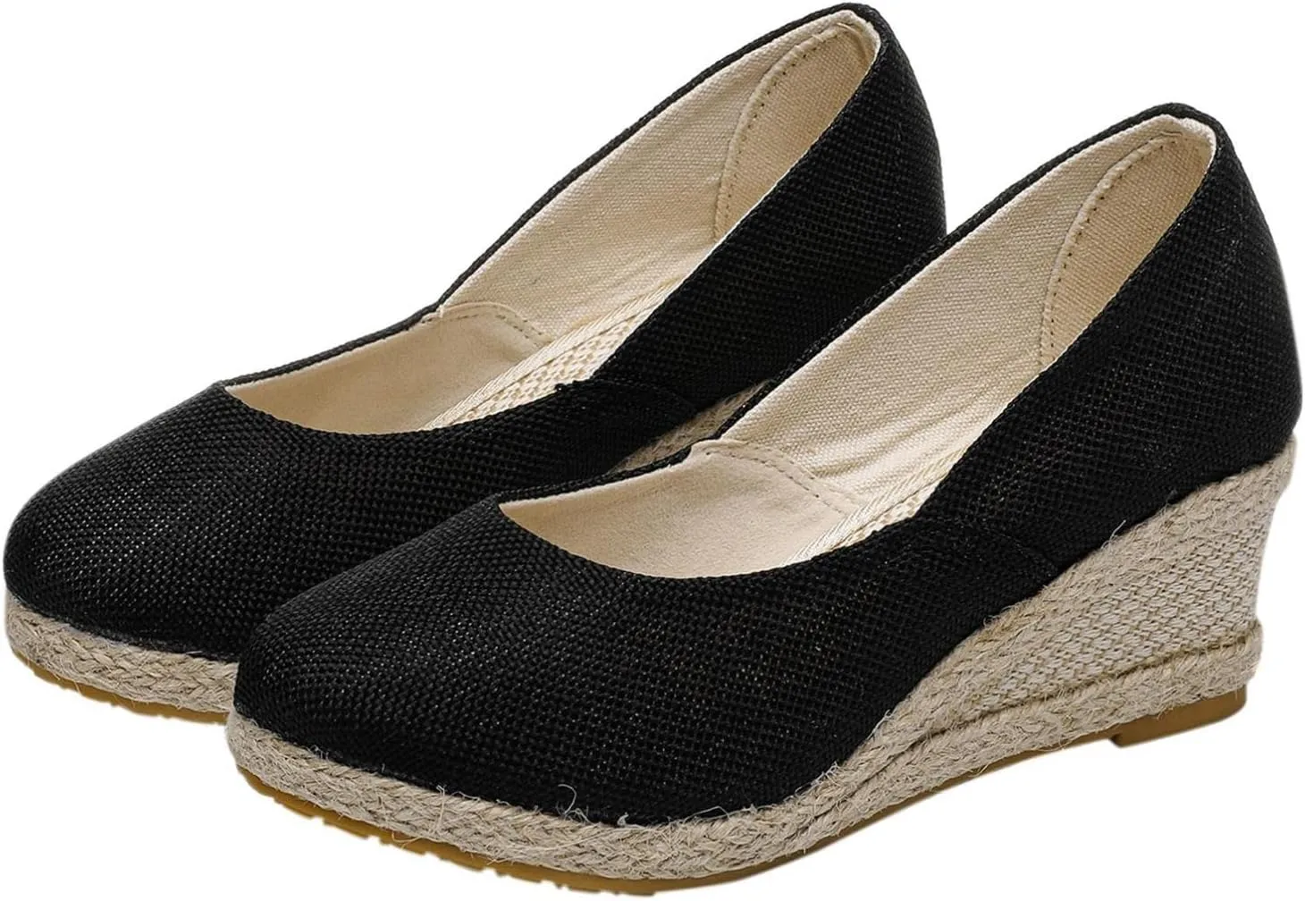 Hbeylia Women's Espadrille Slip On Loafers Ladies Fashion Casual Wedge Platform Closed Round Toe Chunky High Heels Dress Sandals Slip On Loafers Autumn Summer Walking Shoes for Work Nurse