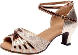 Heels for Women Silver Latin Dance Shoes Satin Open Toe Heel Ballroom Dance Practice Shoes Buckle Prom Heels