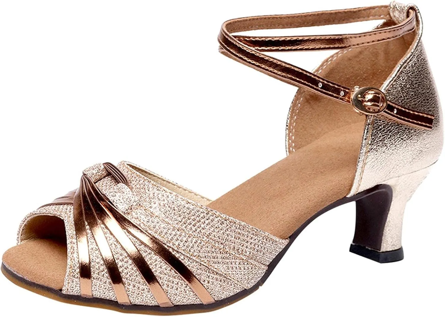 Heels for Women Silver Latin Dance Shoes Satin Open Toe Heel Ballroom Dance Practice Shoes Buckle Prom Heels