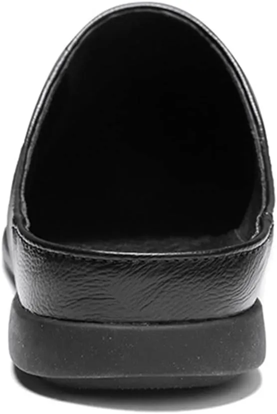 HOOENG Driving Moccasins for Men Breathable Brogue Shoes Backless Leather Anti-Slip Flexible Flat Heel Resistant Walking Slip On