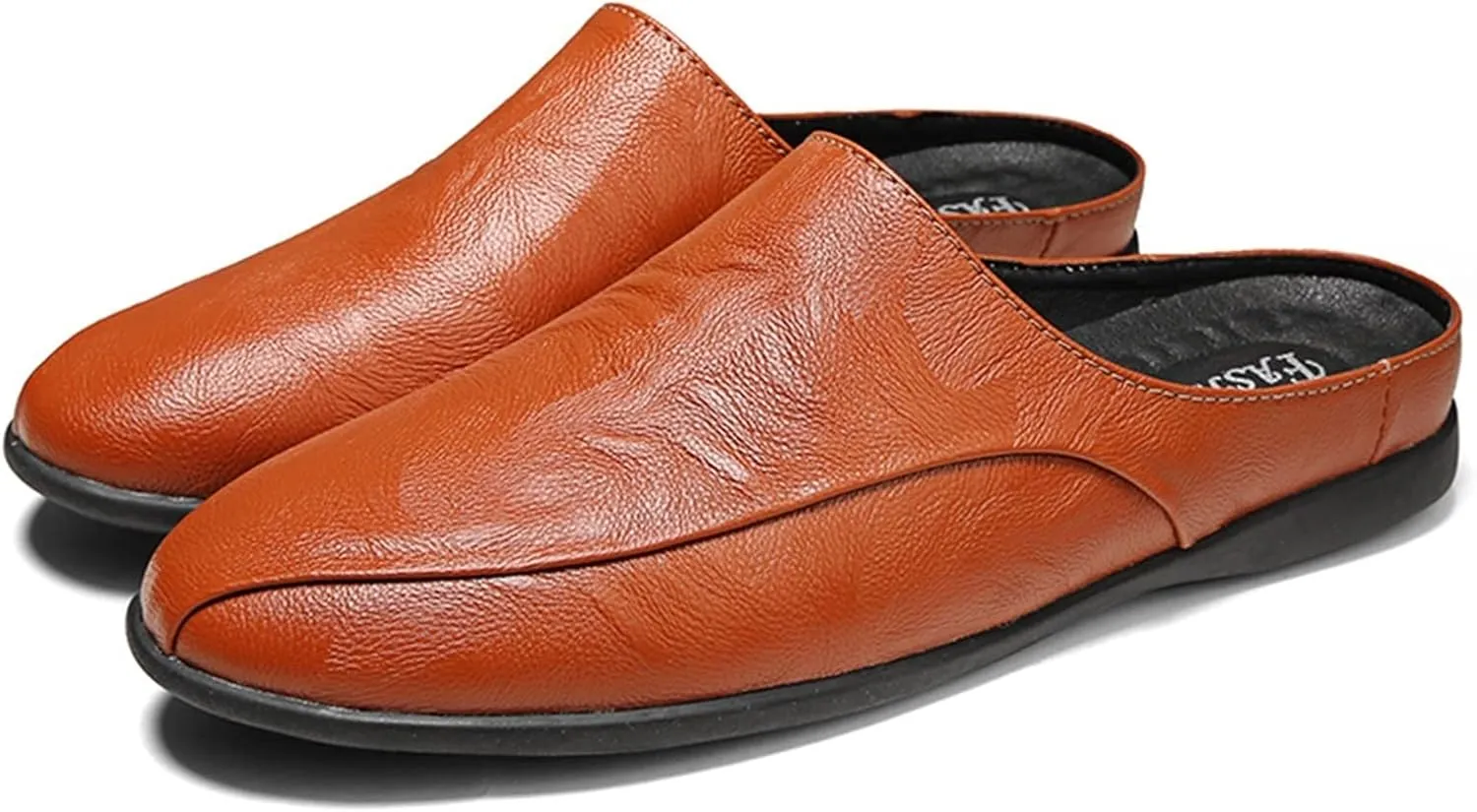 HOOENG Driving Moccasins for Men Breathable Brogue Shoes Backless Leather Anti-Slip Flexible Flat Heel Resistant Walking Slip On