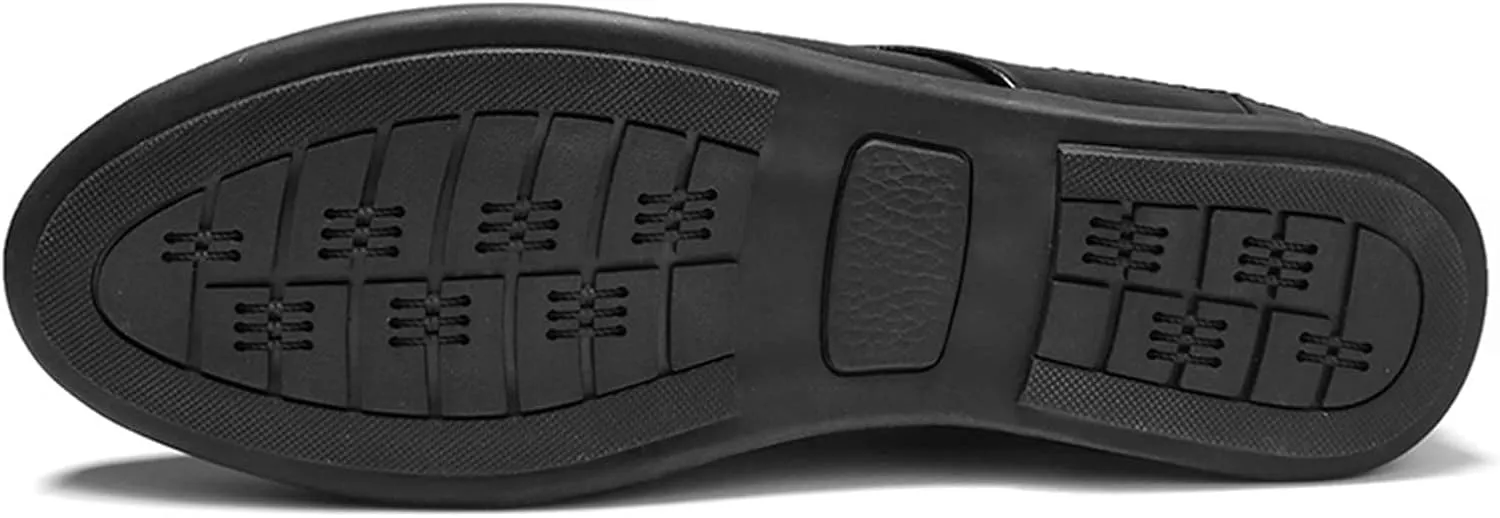 HOOENG Driving Moccasins for Men Breathable Brogue Shoes Backless Leather Anti-Slip Flexible Flat Heel Resistant Walking Slip On