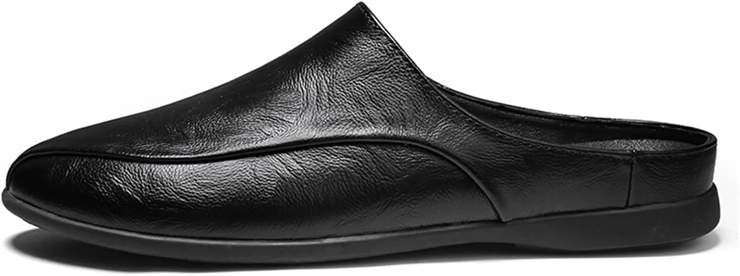 HOOENG Driving Moccasins for Men Breathable Brogue Shoes Backless Leather Anti-Slip Flexible Flat Heel Resistant Walking Slip On