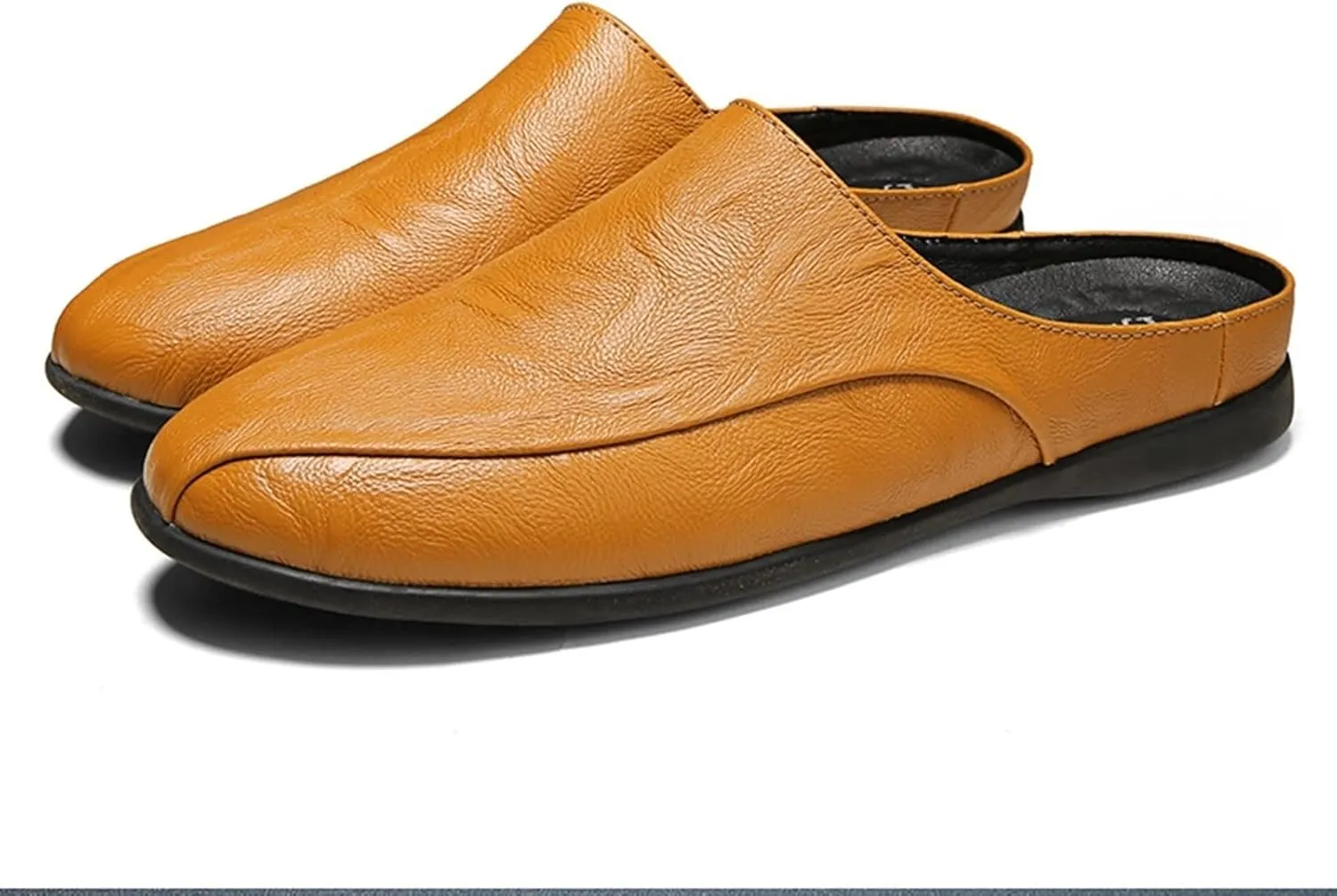 HOOENG Driving Moccasins for Men Breathable Brogue Shoes Backless Leather Anti-Slip Flexible Flat Heel Resistant Walking Slip On