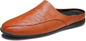 HOOENG Driving Moccasins for Men Breathable Brogue Shoes Backless Leather Anti-Slip Flexible Flat Heel Resistant Walking Slip On