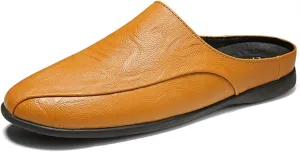 HOOENG Driving Moccasins for Men Breathable Brogue Shoes Backless Leather Anti-Slip Flexible Flat Heel Resistant Walking Slip On