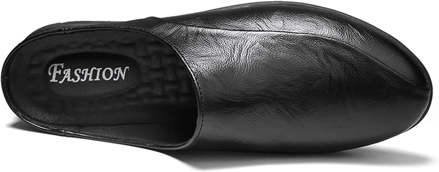 HOOENG Driving Moccasins for Men Breathable Brogue Shoes Backless Leather Anti-Slip Flexible Flat Heel Resistant Walking Slip On