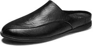 HOOENG Driving Moccasins for Men Breathable Brogue Shoes Backless Leather Anti-Slip Flexible Flat Heel Resistant Walking Slip On